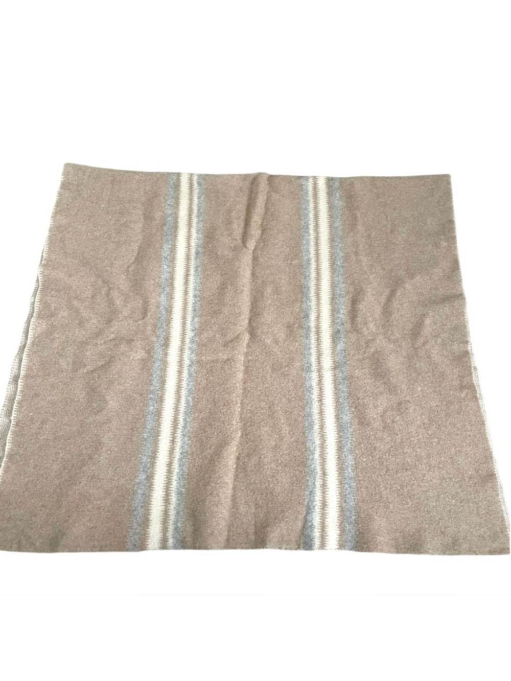 Handmade Handwoven Wool Striped Throw Blanket Tan Grey
